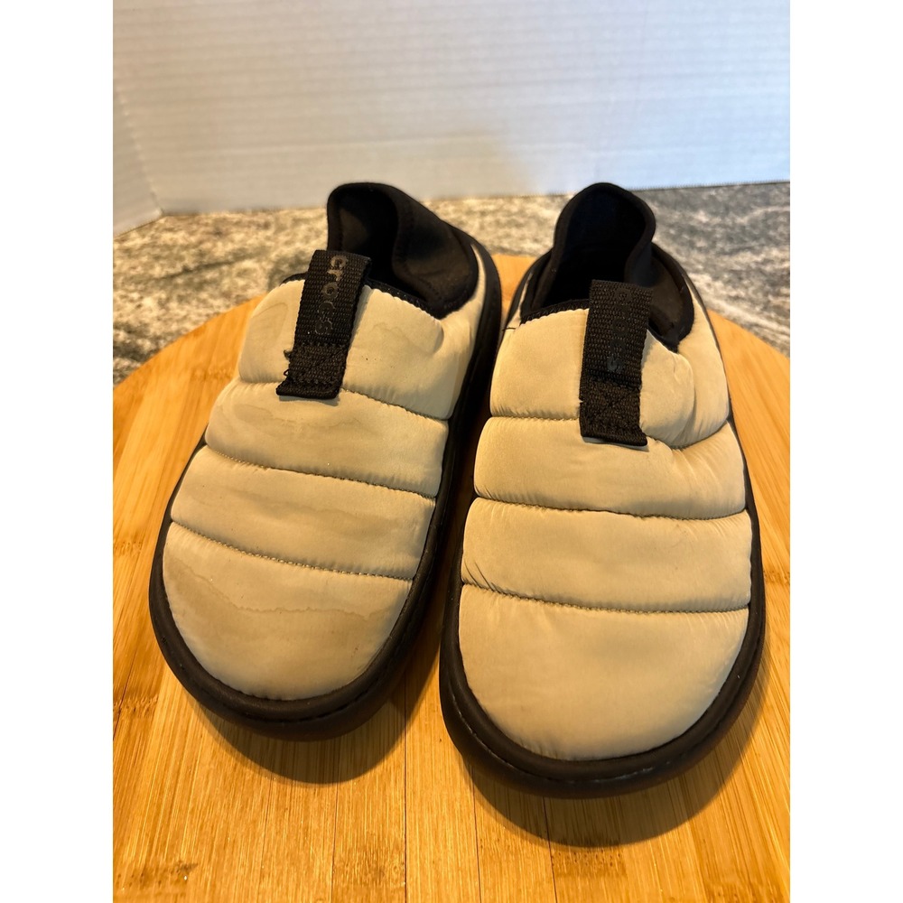 Crocs Classic Neo Puff Luxe Lined Slippers Mens Tan Black Puffer Shoes Slip On